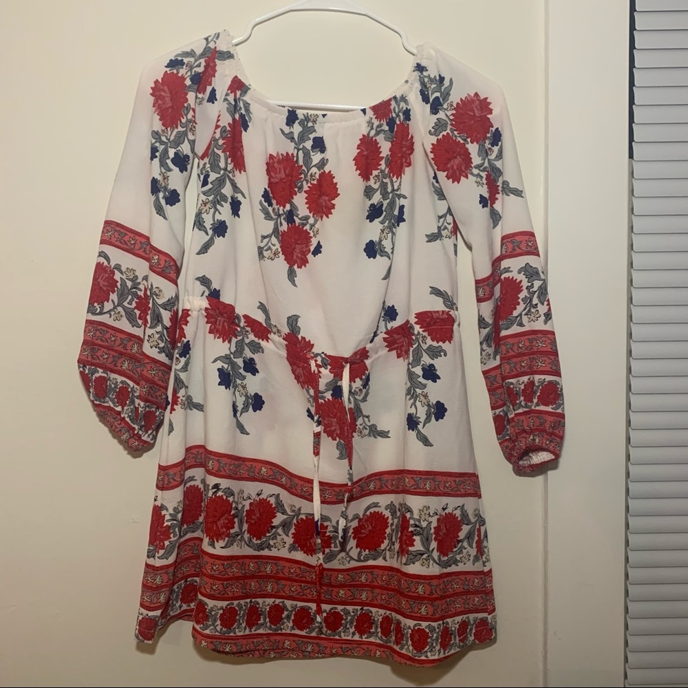 Floral tie belt dress